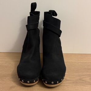 Elegant Black Ankle Booties with Studded Detail with wooden heels